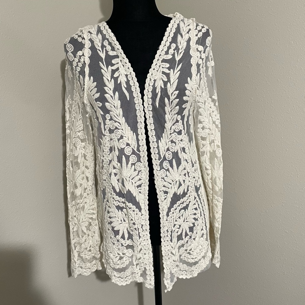 SHEIN Women’s Beach Lace open front Cover up cardigan kimono  Small